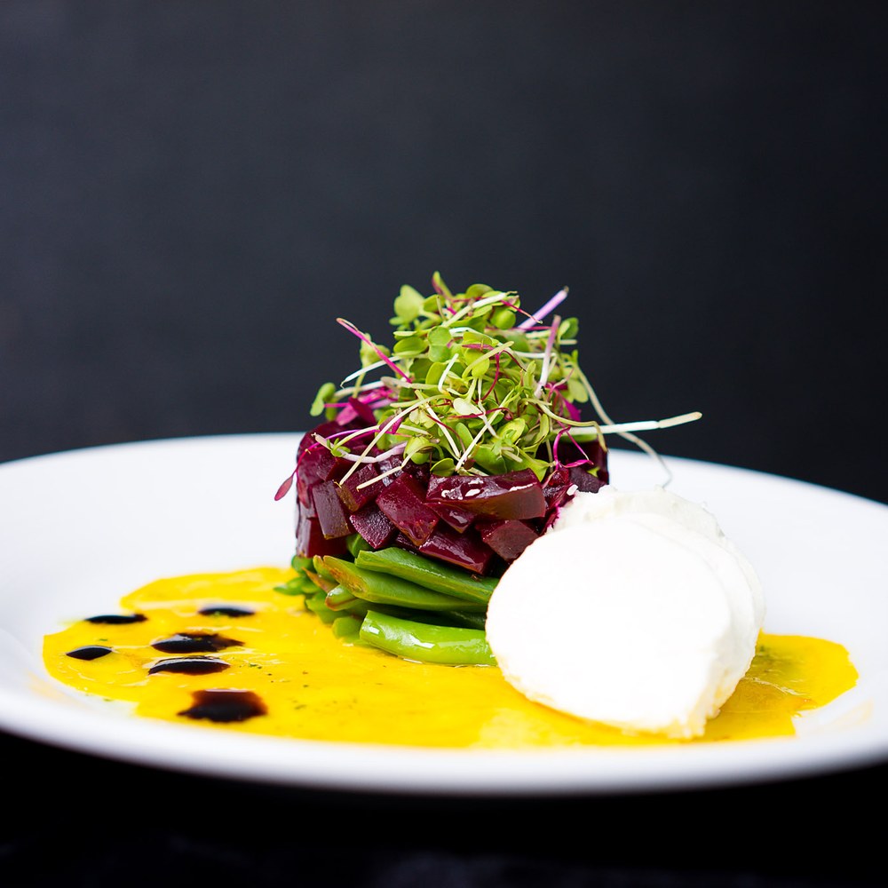 Roasted beet and fresh mozzarella with saffron