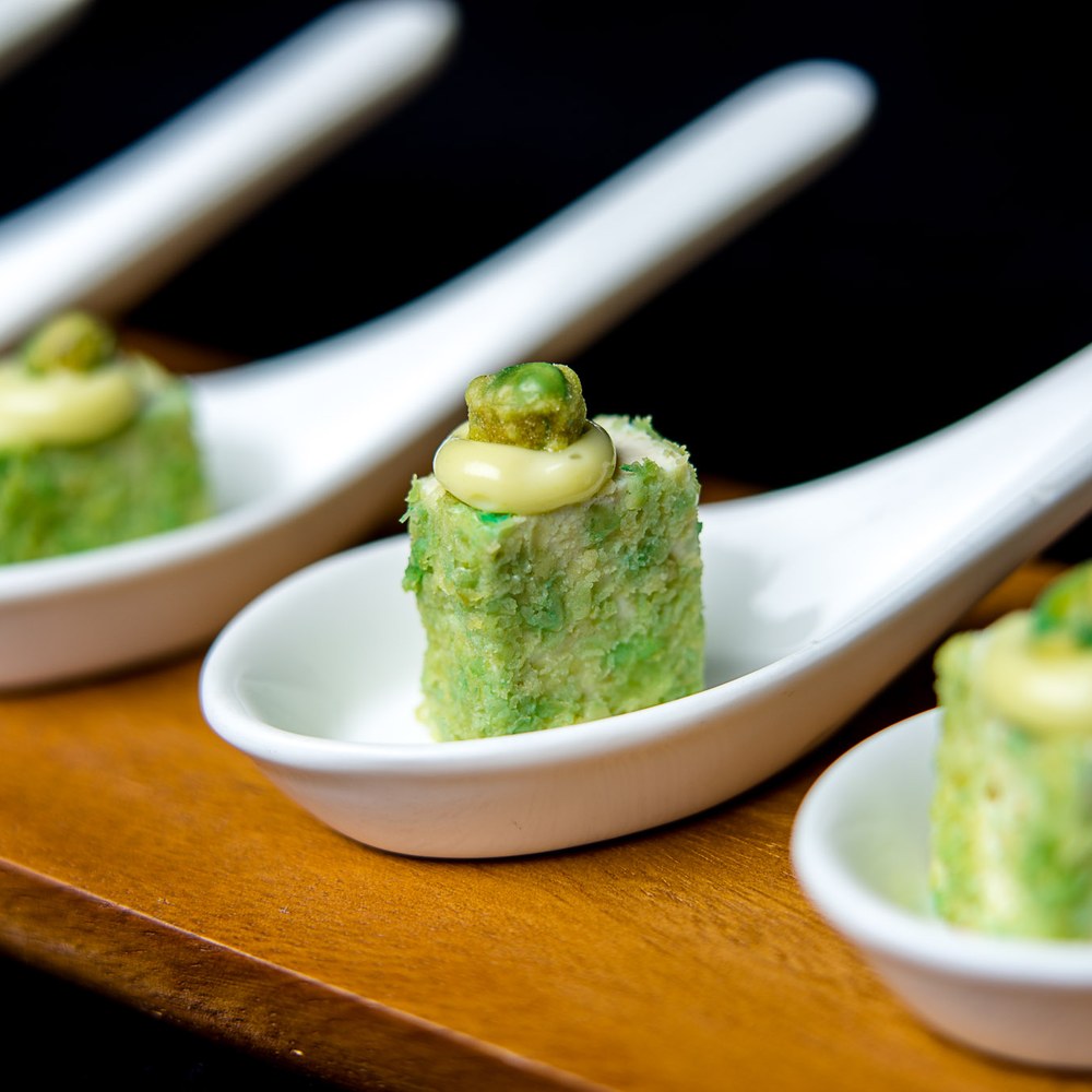 Wasabi pea crusted tofu