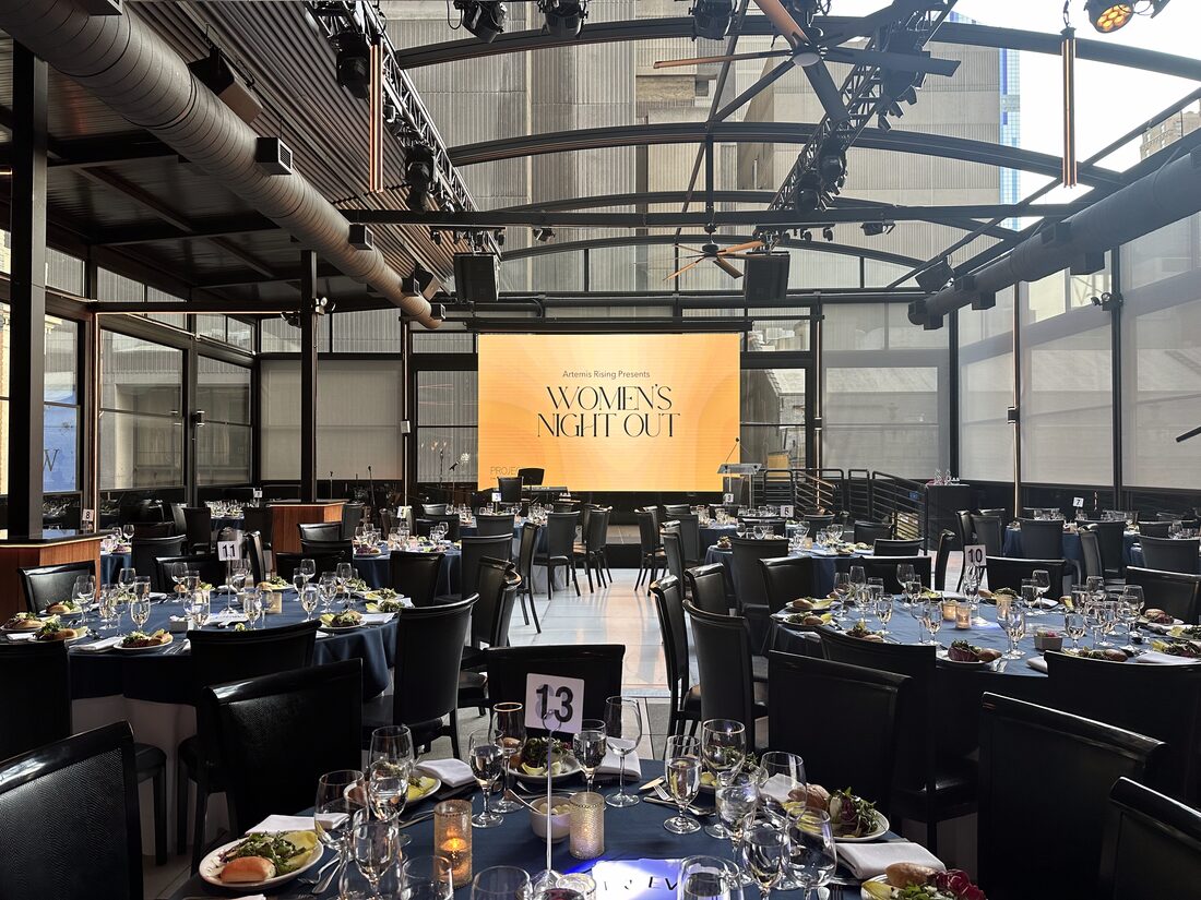 Corporate dinner on the Rooftop beneath the glass roof