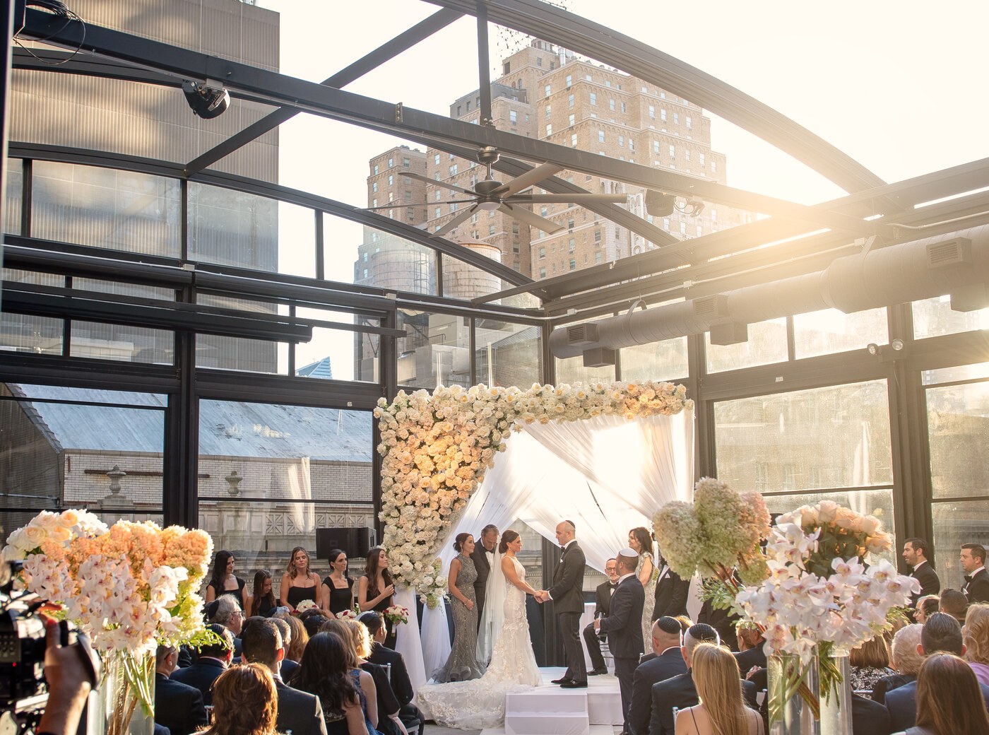 Wedding ceremony on the Rooftop beneath the retractable glass roof